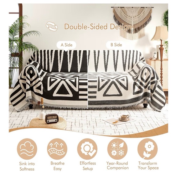 Nestly Moly Boho Farmhouse Couch Cover 71''x118'', 1 pc Washable Sofa Cover - Picture 2 of 9